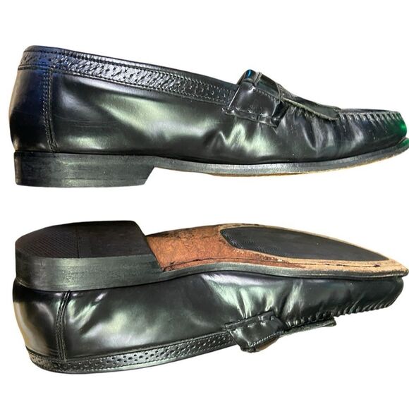 Bass black Larkin tassel brogue leather wee hub loafers excellent size 12